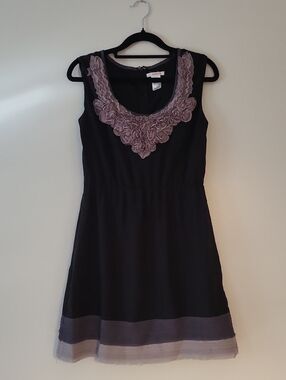 Black Mini Dress with Light Purple Floral Applique